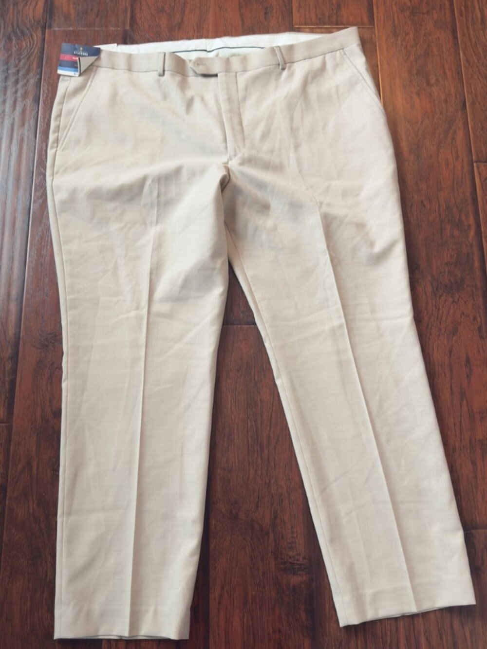 Stafford Mens Dress Pants 44x30 Slim Fit Flat Front Stone NWT Super Suit
